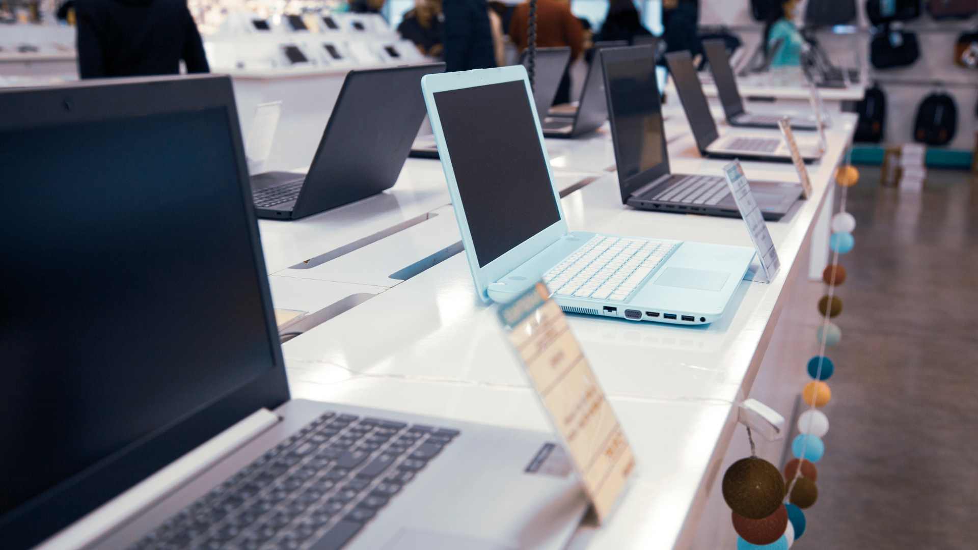 Laptops for sale in a store