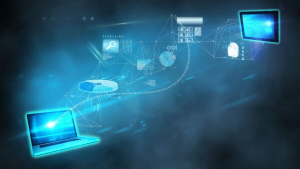 Abstract image of a computer connecting to the internet