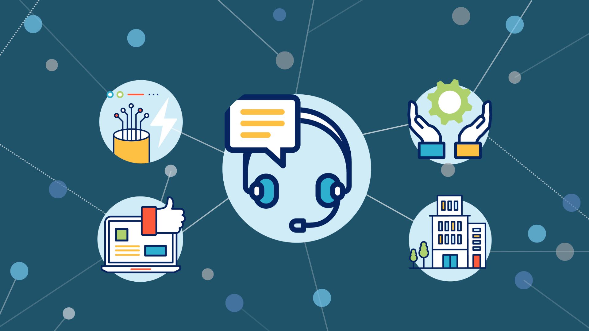 Headset icon connected to other icons via dots