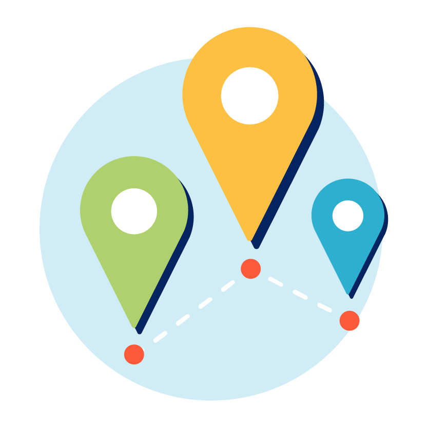 Three location markers
