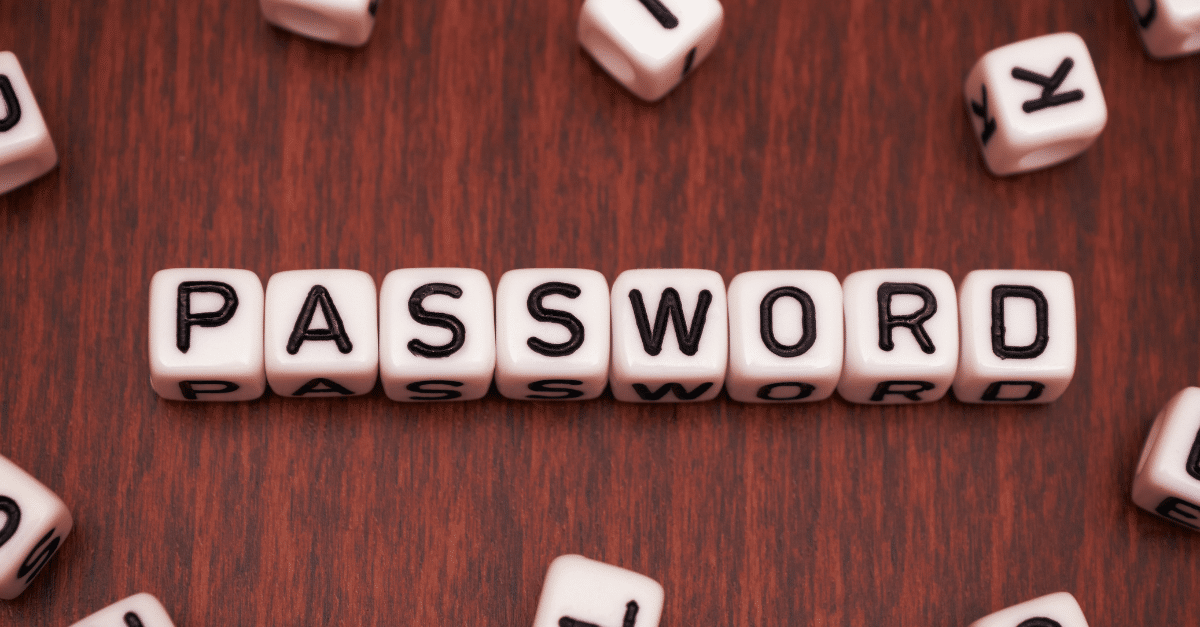 Dice spelling the word "password"