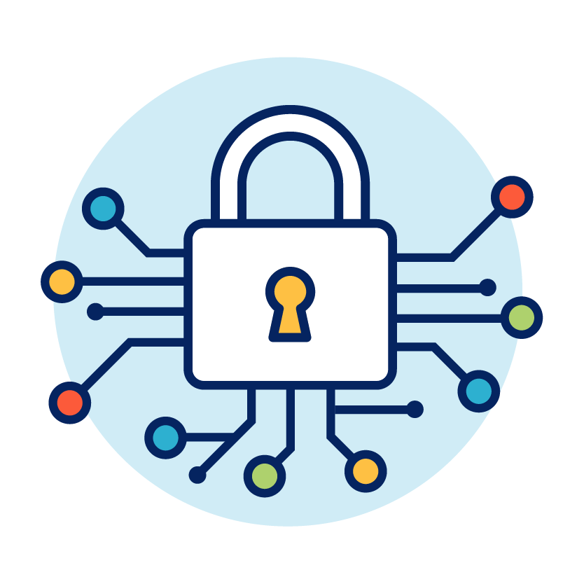 A lock icon with circuit-like lines