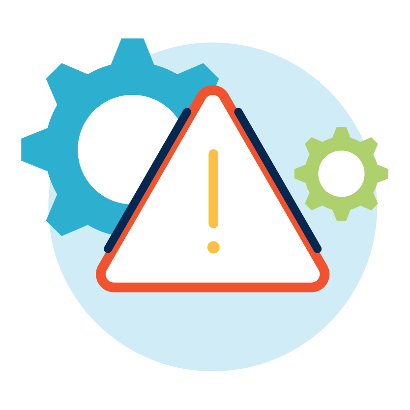 An icon of an alert notification with gears in the background